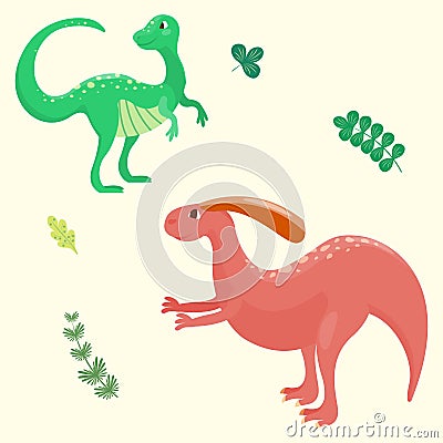 Cartoon dinosaurs vector illustration monster animal dino prehistoric character reptile predator jurassic Vector Illustration