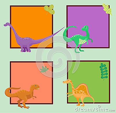 Cartoon dinosaurs vector illustration monster card template animal dino prehistoric character reptile predator Vector Illustration