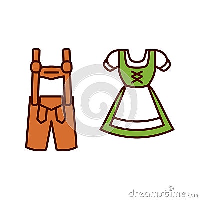 Cartoon Dirndl And Lederhosen Emoji Icon Isolated Vector Illustration