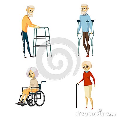 cartoon disabled senior people set Stock Photo