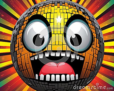 a cartoon disco ball with an angry face Stock Photo