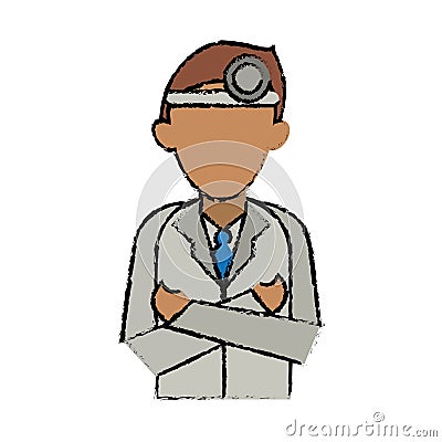 Cartoon doctor crossed arms wearing head mirror medical consultation Vector Illustration
