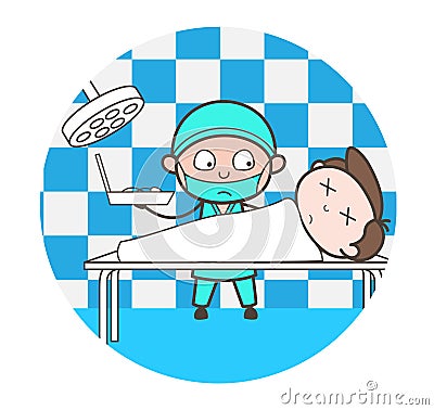 Cartoon Doctor Doing Postmortem of Dead Body Vector Stock Photo