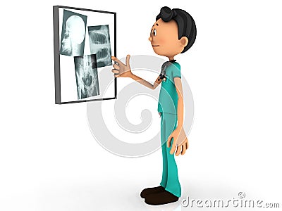 Cartoon doctor examining x-ray plates. Stock Photo