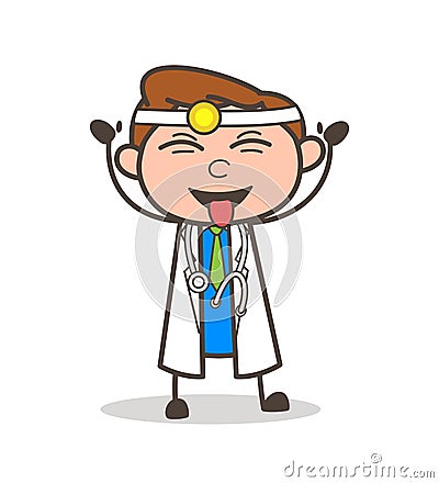 Cartoon Doctor Laughing and Teasing Tongue Vector Illustration Stock Photo