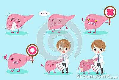 Cartoon doctor with liver Vector Illustration