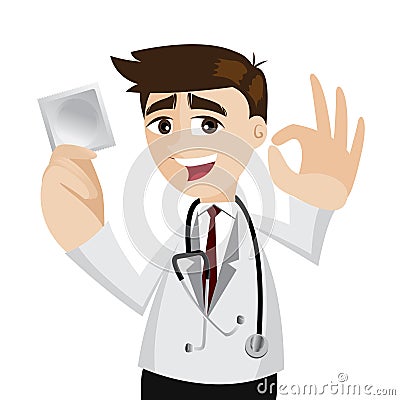 Cartoon doctor with pack of condom Vector Illustration