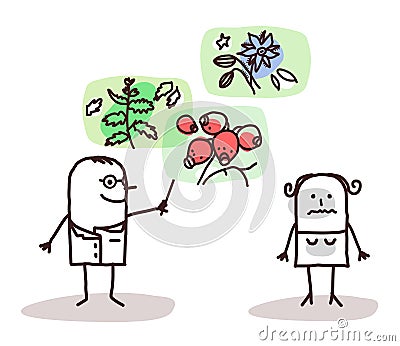 Cartoon doctor and plants medicine Vector Illustration