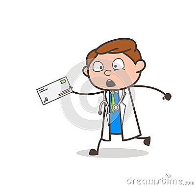 Cartoon Doctor Running to Deliver the Letter Vector Illustration Stock Photo