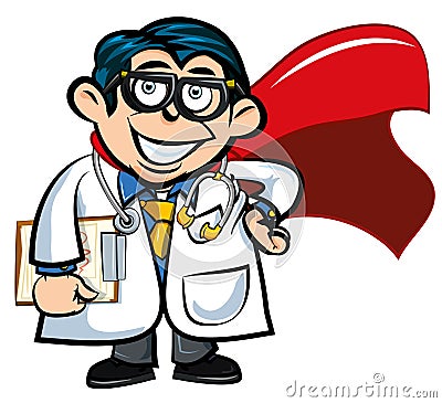Cartoon doctor with a superhero cape Vector Illustration