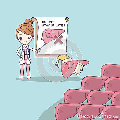 Cartoon doctor teach liver Vector Illustration