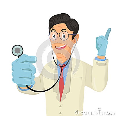 Cartoon doctor using stethoscope. Vector Illustration