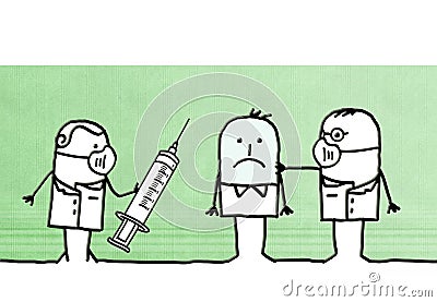 Cartoon doctors with contagious man Cartoon Illustration