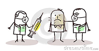 Cartoon doctors with contagious man Vector Illustration