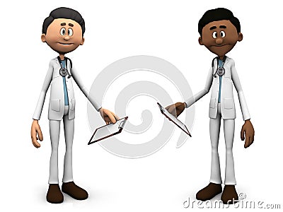 Cartoon doctors holding clipboards. Stock Photo