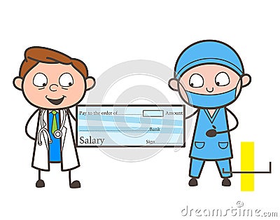 Cartoon Doctors Showing Salary Cheque Vector Illustration Stock Photo