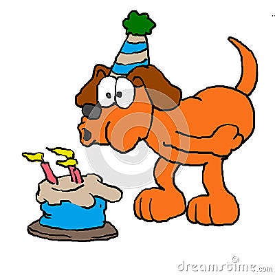 Cartoon dog blowing candle Cartoon Illustration