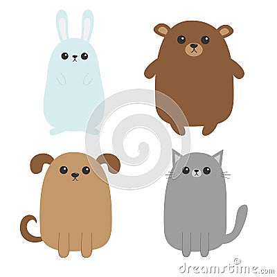 Cartoon dog, cat, bear grizzly, rabbit hare icon. Puppy Kitten. Kawaii pet forest animal. Mustache whisker tail. Funny smiling cha Vector Illustration