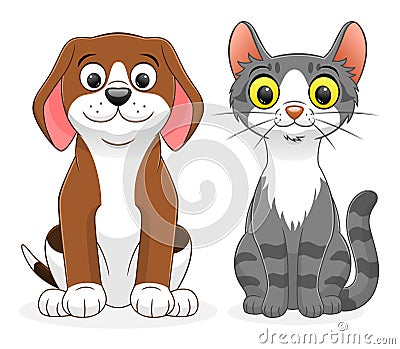 Cartoon dog and cat Vector Illustration