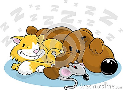 Cartoon Dog Cat and Mouse Vector Illustration