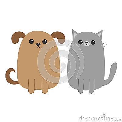 Cartoon dog and cat. Puppy Kitten. Mustache whisker tail. Funny smiling character set. Kawaii pet. Flat design. White background. Vector Illustration