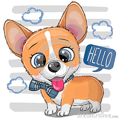 Cartoon Dog Corgi with a bowtie Vector Illustration