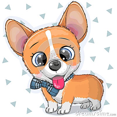 Cartoon Dog Corgi with a bowtie Vector Illustration