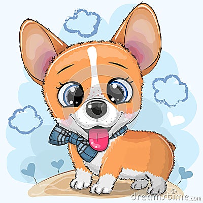 Cartoon Dog Corgi with a bowtie Vector Illustration