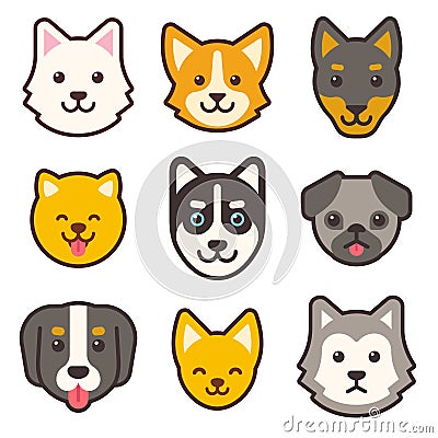 Cartoon dog faces set Vector Illustration