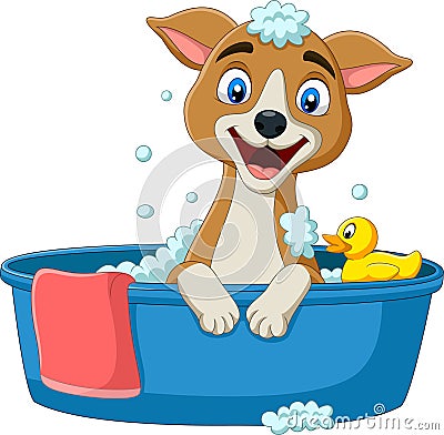 Cartoon dog having a bath Vector Illustration