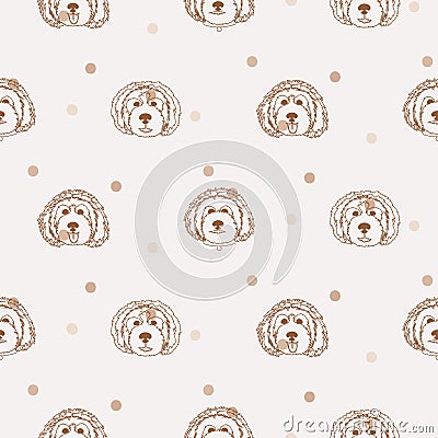 Cartoon dog heads outline dotted seamless pattern silhouettes Vector Illustration