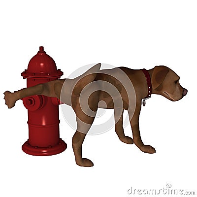 Cartoon Dog - Leg Lift over Fire Hydrant Stock Photo