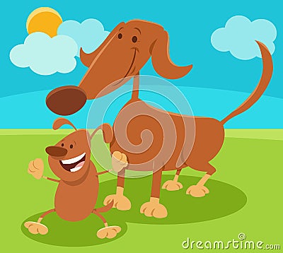 Cartoon dog mon animal character with playful little puppy Vector Illustration