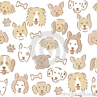 Hand drawn cartoon dog face seamless pattern. various cute dogs. Vector Illustration