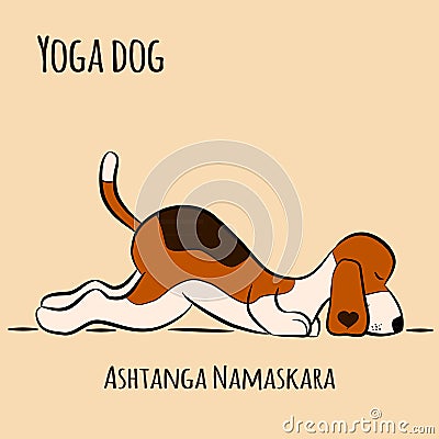 Cartoon dog shows yoga pose Ashtanga Namaskara Vector Illustration