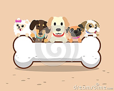 Cartoon dogs with big bone sign Vector Illustration