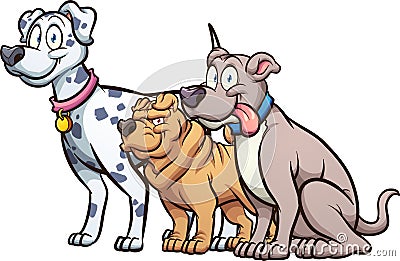 Cartoon dog of different breeds and sizes. Vector Illustration