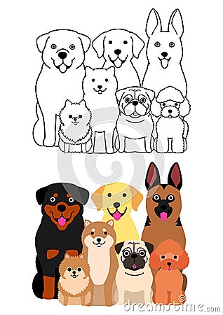 Cartoon dogs full body group set Vector Illustration