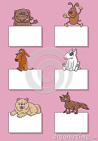 cartoon dogs and puppies with blank cards design set Vector Illustration