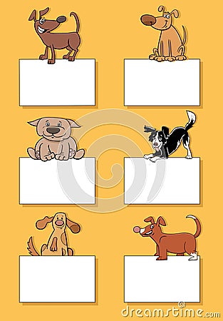 cartoon dogs and puppies with cards design set Vector Illustration