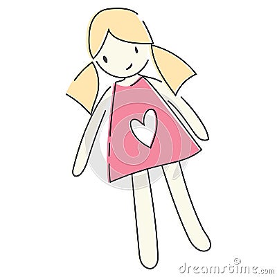 A cartoon doll of a girl. Drawing toys for children. Logo. Vector Illustration