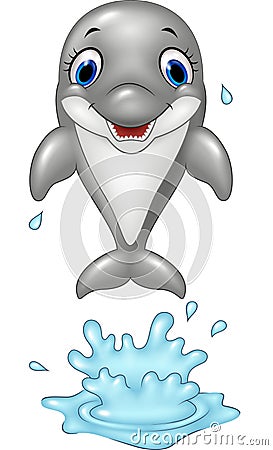 Cartoon dolphin jumping out of the water Vector Illustration