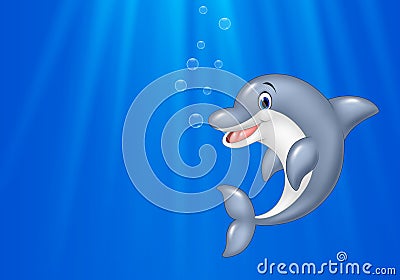Cartoon dolphin swimming in the ocean Vector Illustration