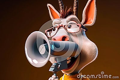 Cartoon donkey with glasses and megaphone. Generative AI Stock Photo