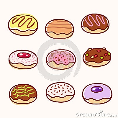 Cartoon donut drawing set Vector Illustration