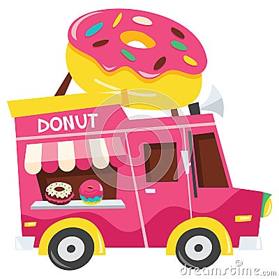 Cartoon Donut Food Truck Vector Illustration