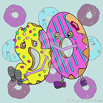 Cartoon donuts cute color Vector Illustration