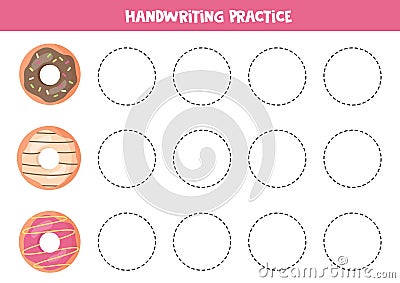 Cartoon donuts tracing. Handwriting practice for kids Vector Illustration
