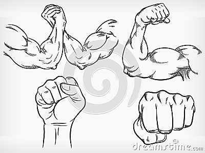 Doodle Arm Flexing Bodybuilder Fist Wrestling Sketch Vector Illustration