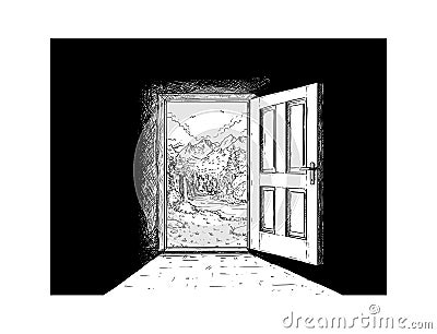 Cartoon of Door to Nature Freedom Vector Illustration